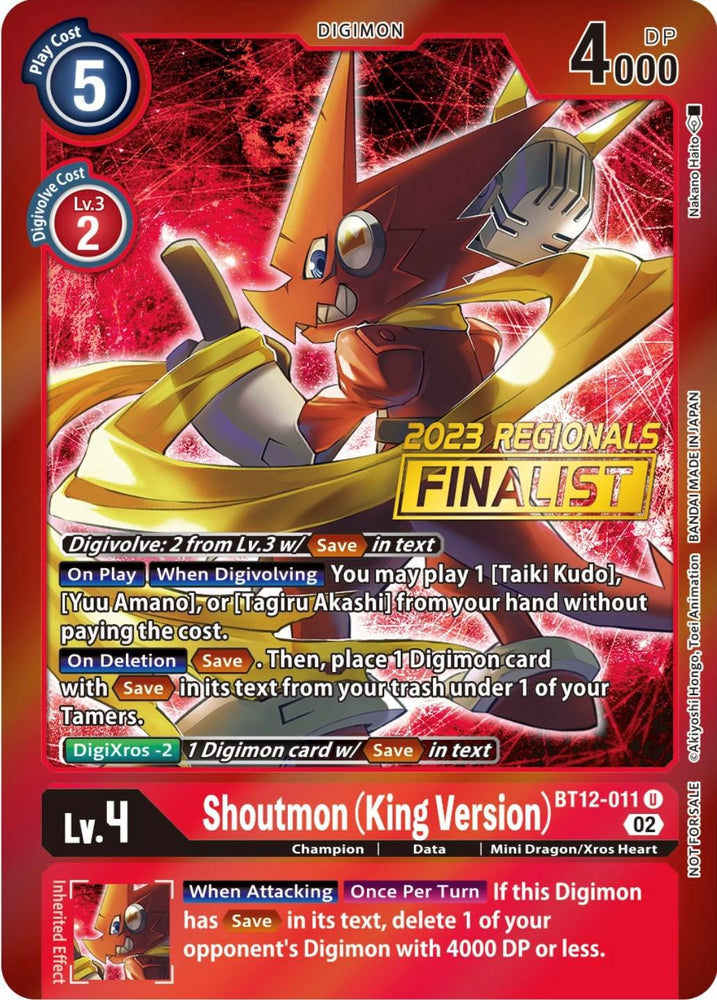 Shoutmon (King Version) [BT12-011] (2023 Regionals Finalist) [Across Time Promos] (ONLINE ORDER ONLY)