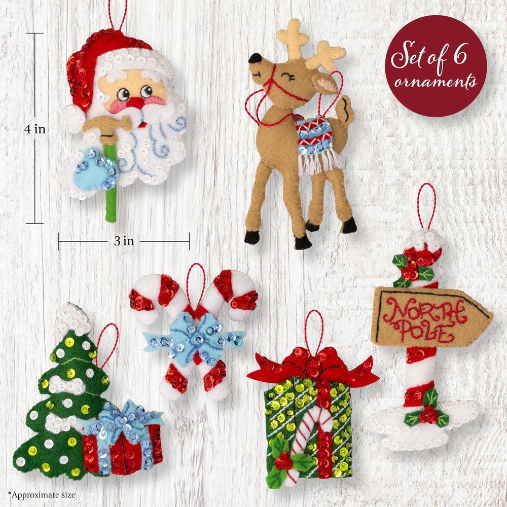 Bucilla North Pole This Way Felt Ornament Kit – Set of 6 Festive Christmas Ornaments (ONLINE ORDER ONLY)