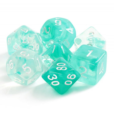 Lake Teal Swirl with White Numbering 7-Dice Set RPG (Online Only)