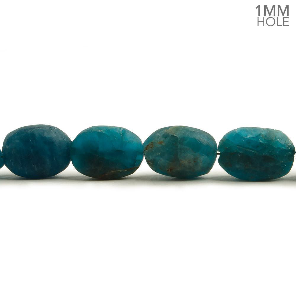 8x7-10x8mm Frosted Neon Blue Apatite plain oval beads 7.5 inch 18 pieces 1mm Large Hole (ONLINE ORDER ONLY)