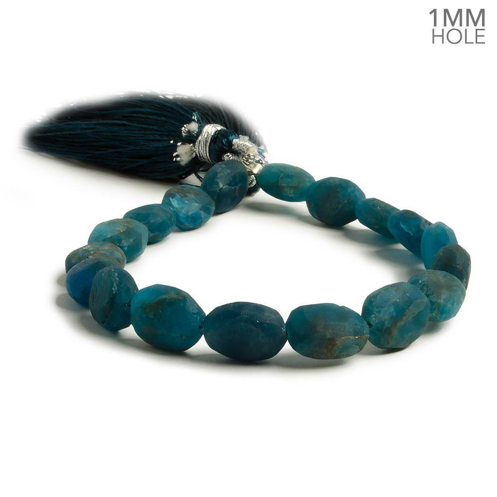 8x7-10x8mm Frosted Neon Blue Apatite plain oval beads 7.5 inch 18 pieces 1mm Large Hole (ONLINE ORDER ONLY)