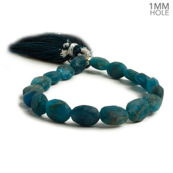 8x7-10x8mm Frosted Neon Blue Apatite plain oval beads 7.5 inch 18 pieces 1mm Large Hole (ONLINE ORDER ONLY)