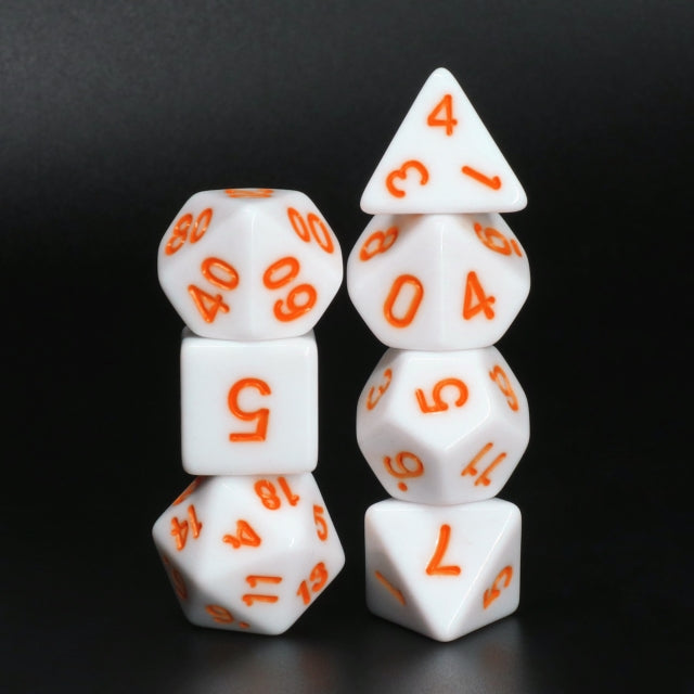 White Opaque with Orange Numbering 7-Dice Set RPG (Online Only)