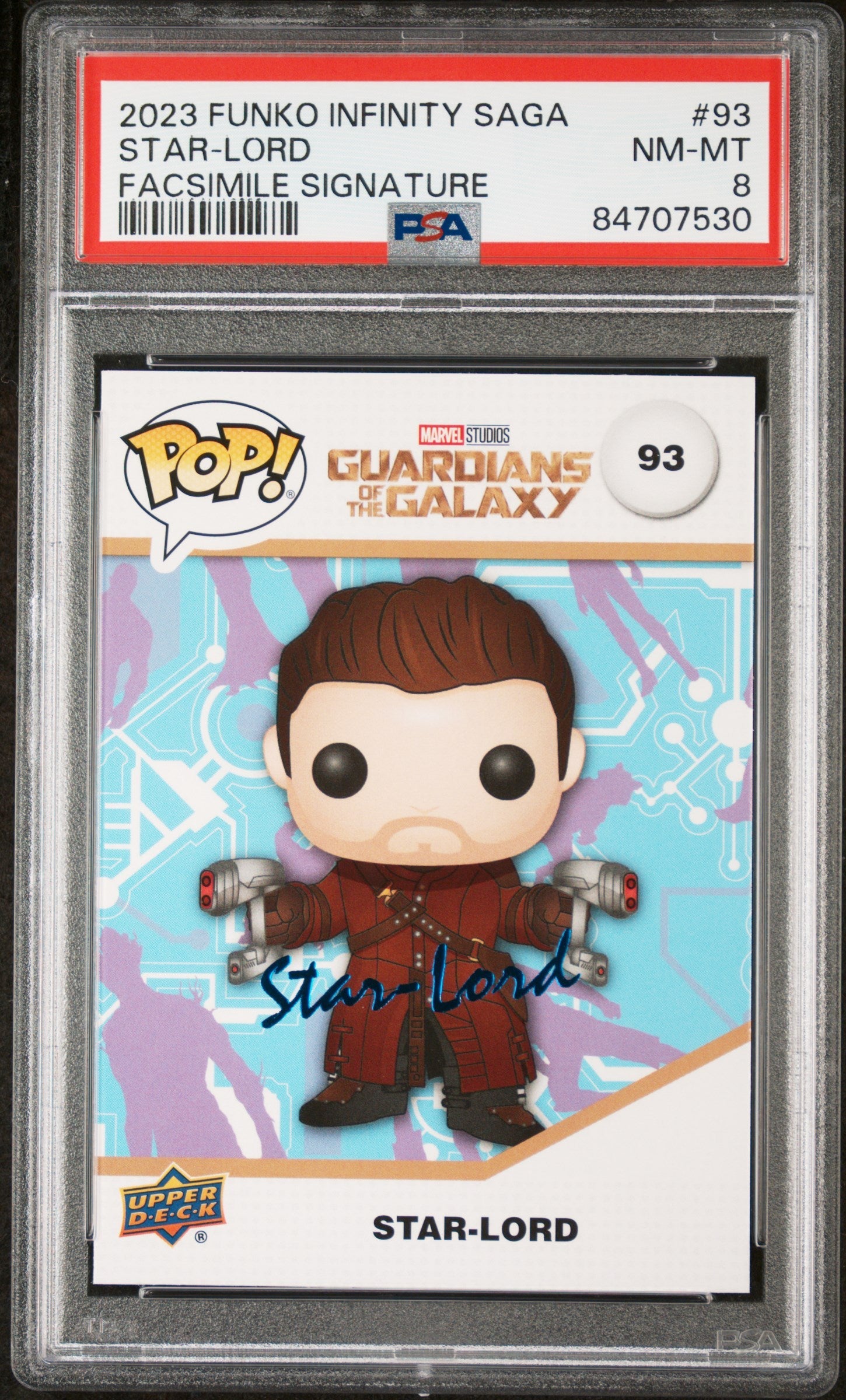 2023 UPPER DECK FUNKO POP MARVEL  STARLORD FACSIMILE SIGNATURE #93  PSA 8 (Online Order Only)