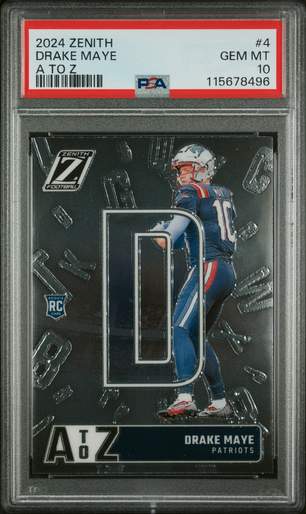 Graded 2024 Panini Zenith Drake Maye #4 A to Z Rookie RC Football Card PSA 10 Gem Mint (ONLINE ORDER ONLY)