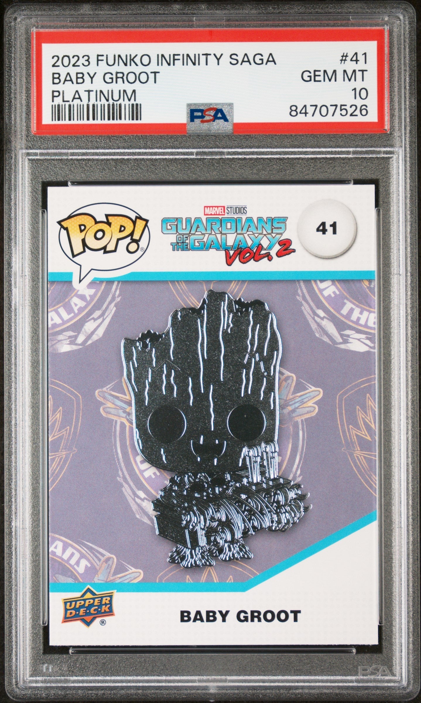 2023 UPPER DECK FUNKO POP MARVEL  BABY GROOT PLATINUM #41  PSA 10 (Online Order Only)