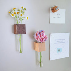 Mini Vase Magnets – Set of 2 – Beech & Walnut Wood – Decorative Fridge Magnets for Small Flowers or Greenery (ONLINE ORDER ONLY)