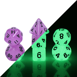 Purple Glow 7-Dice Mini-Dice RPG Set w/Black Numbers Miniature Dice (Online Only)