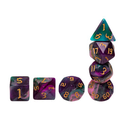 Night Elves 7-Dice Set Pink/Green/Purple w/Gold Numbers Dnd Dice Set (Online Only)