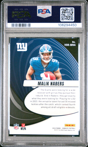 Graded 2024 Panini Donruss Malik Nabers #VORMNA Vortex Rookie RC Football Card PSA 10 Gem Mint (ONLINE ORDER ONLY)