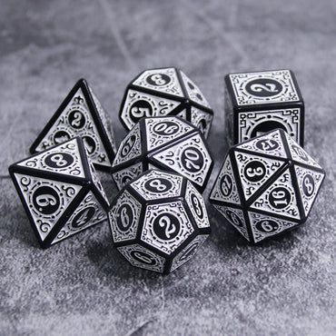 White Magic Flame 7-Dice Set DND RPG Dice Black w/Color Fill (Online Only)