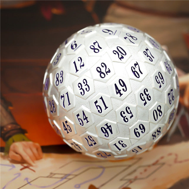 Silver Metal d100 w/ Purple Numbers Dungeons and Dragons RPG (Online Only)