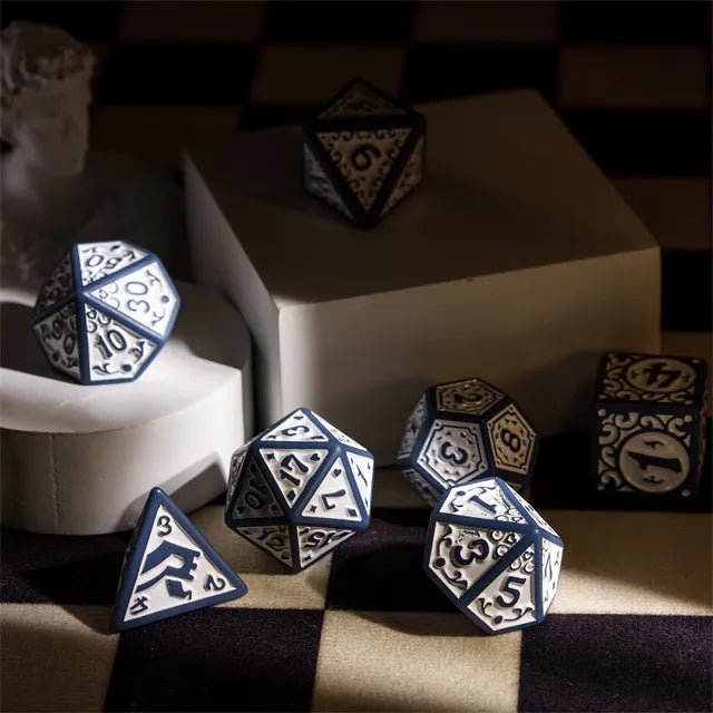 Grey with White Irregular Pattern Fill: 7-Piece Acrylic Dice Set (Online Only)