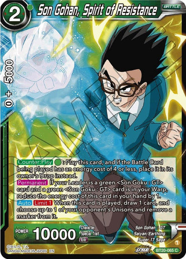Son Gohan, Spirit of Resistance (BT20-065) [Power Absorbed] (ONLINE ORDER ONLY)
