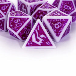 White with Purple rregular Pattern Fill: 7-Piece Acrylic Dice Set (Online Only)