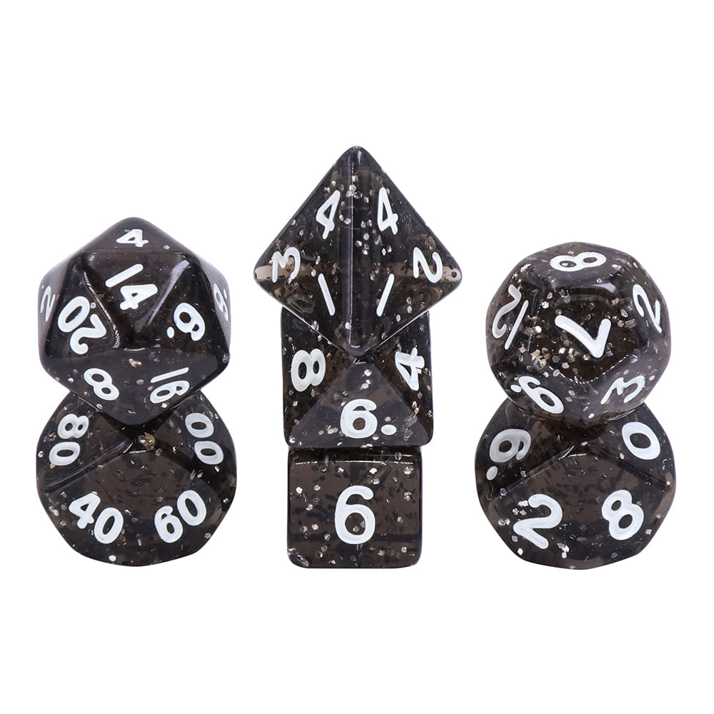 Black Glitter 7-Dice Mini-Dice RPG Set w/White Numbers Miniature Dice (Online Only)