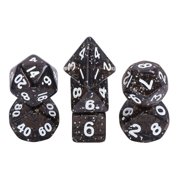 Black Glitter 7-Dice Mini-Dice RPG Set w/White Numbers Miniature Dice (Online Only)