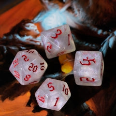 Glitter Party White Glitter Dice (Red font) 7-Dice Set (Online Only)