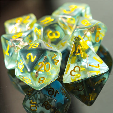 Cleric (Mace) Clear/yellow Dice w/ Golden Mace 7-Dice Set Rpg (Online Only)