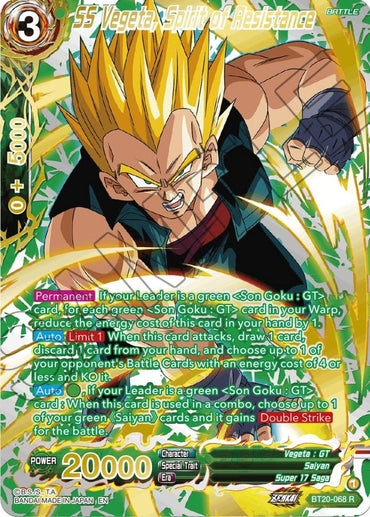 SS Vegeta, Spirit of Resistance (Gold-Stamped) (BT20-068) [Power Absorbed] (ONLINE ORDER ONLY)