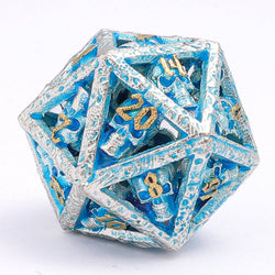 Skull's Grin Hollow Metal Dice Set - Glow in the Dark Blue (ONLINE ORDER ONLY)