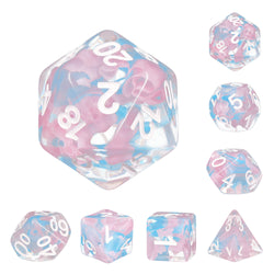 Pink Butterfly Ribbon Dice 7-Dice Set by HengDadice Dungeons and Dragons Dice (Online Only)
