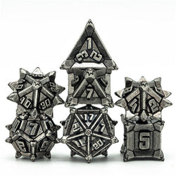 Vintage Silver Pinwheel Strengthened Metal 7-Dice Set | Metal DND Dice (Online Only)