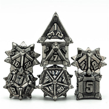 Vintage Silver Pinwheel Strengthened Metal 7-Dice Set | Metal DND Dice (Online Only)