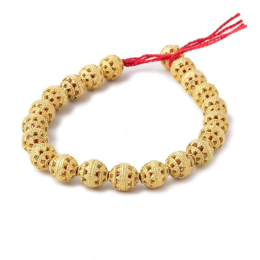 9mm 22kt Gold plated Filigree Ball Roval Bead 8 inch 21 pieces (ONLINE ORDER ONLY)