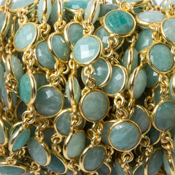 9mm Amazonite faceted coin Vermeil Bezel Chain by the foot 19 pcs (ONLINE ORDER ONLY)