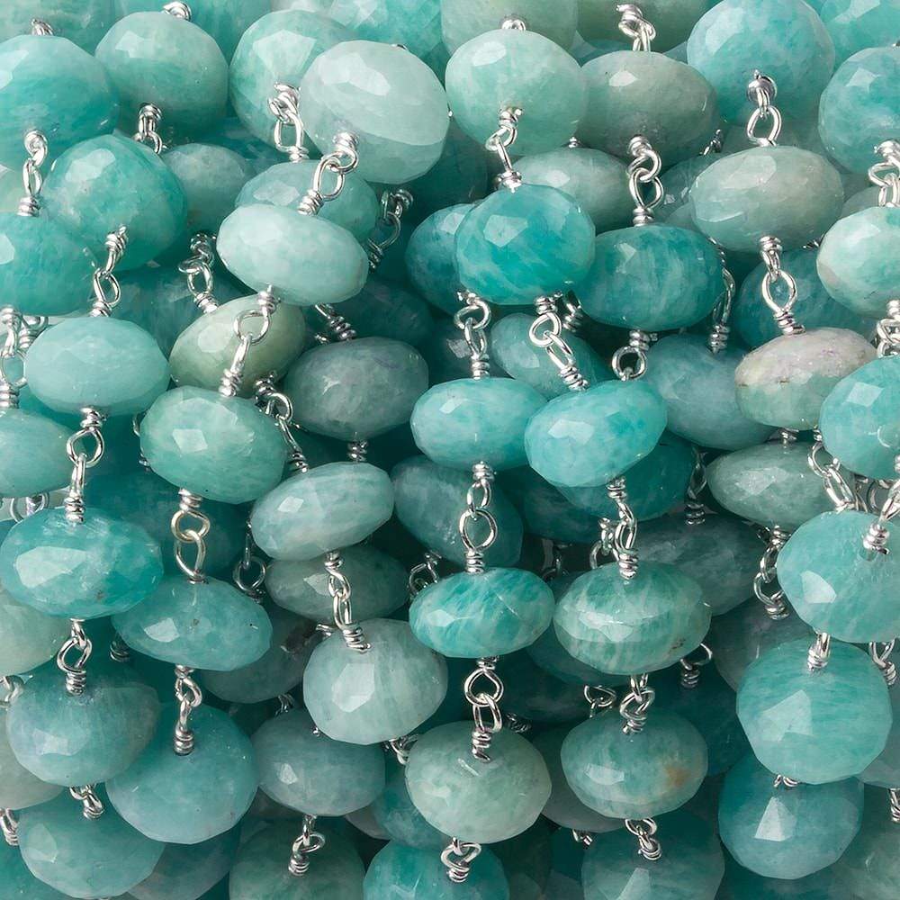 9mm Amazonite faceted Rondelle .925 Silver Chain by the foot 27 beads (ONLINE ORDER ONLY)