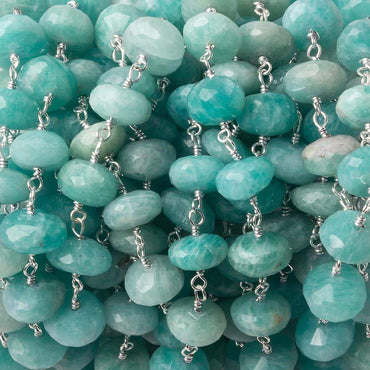 9mm Amazonite faceted Rondelle .925 Silver Chain by the foot 27 beads (ONLINE ORDER ONLY)