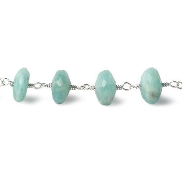 9mm Amazonite faceted Rondelle .925 Silver Chain by the foot 27 beads (ONLINE ORDER ONLY)