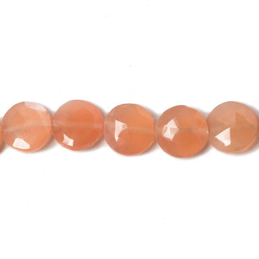 9mm Angel Skin Peach Moonstone faceted coin beads 8 inch 23 pieces (ONLINE ORDER ONLY)