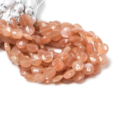 9mm Angel Skin Peach Moonstone faceted coin beads 8 inch 23 pieces (ONLINE ORDER ONLY)
