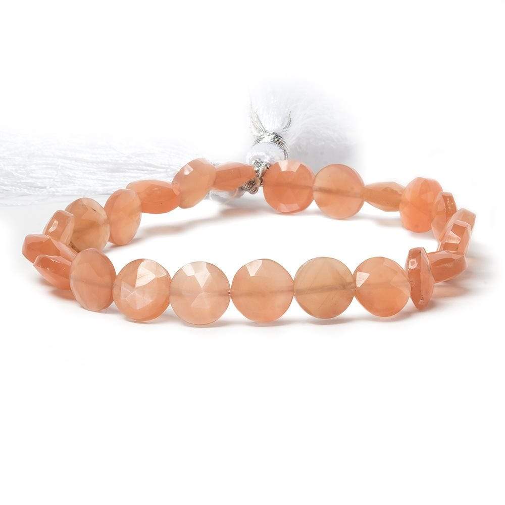 9mm Angel Skin Peach Moonstone faceted coin beads 8 inch 23 pieces (ONLINE ORDER ONLY)