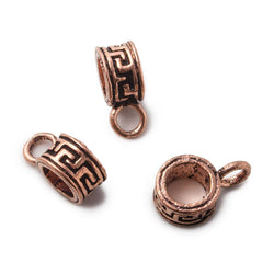 9mm Antiqued Copper Greek Key Circular Bail 6mm Id Set of 3 (ONLINE ORDER ONLY)