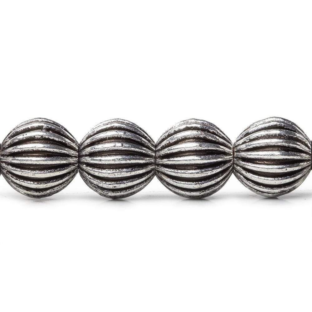 9mm Antiqued Sterling Silver Plated Copper Bead Fluted Round 8 inch 23 pcs (ONLINE ORDER ONLY)
