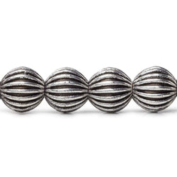 9mm Antiqued Sterling Silver Plated Copper Bead Fluted Round 8 inch 23 pcs (ONLINE ORDER ONLY)