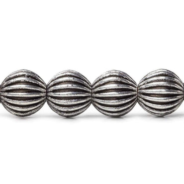 9mm Antiqued Sterling Silver Plated Copper Bead Fluted Round 8 inch 23 pcs (ONLINE ORDER ONLY)