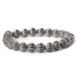 9mm Antiqued Sterling Silver Plated Copper Bead Fluted Round 8 inch 23 pcs (ONLINE ORDER ONLY)