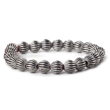 9mm Antiqued Sterling Silver Plated Copper Bead Fluted Round 8 inch 23 pcs (ONLINE ORDER ONLY)