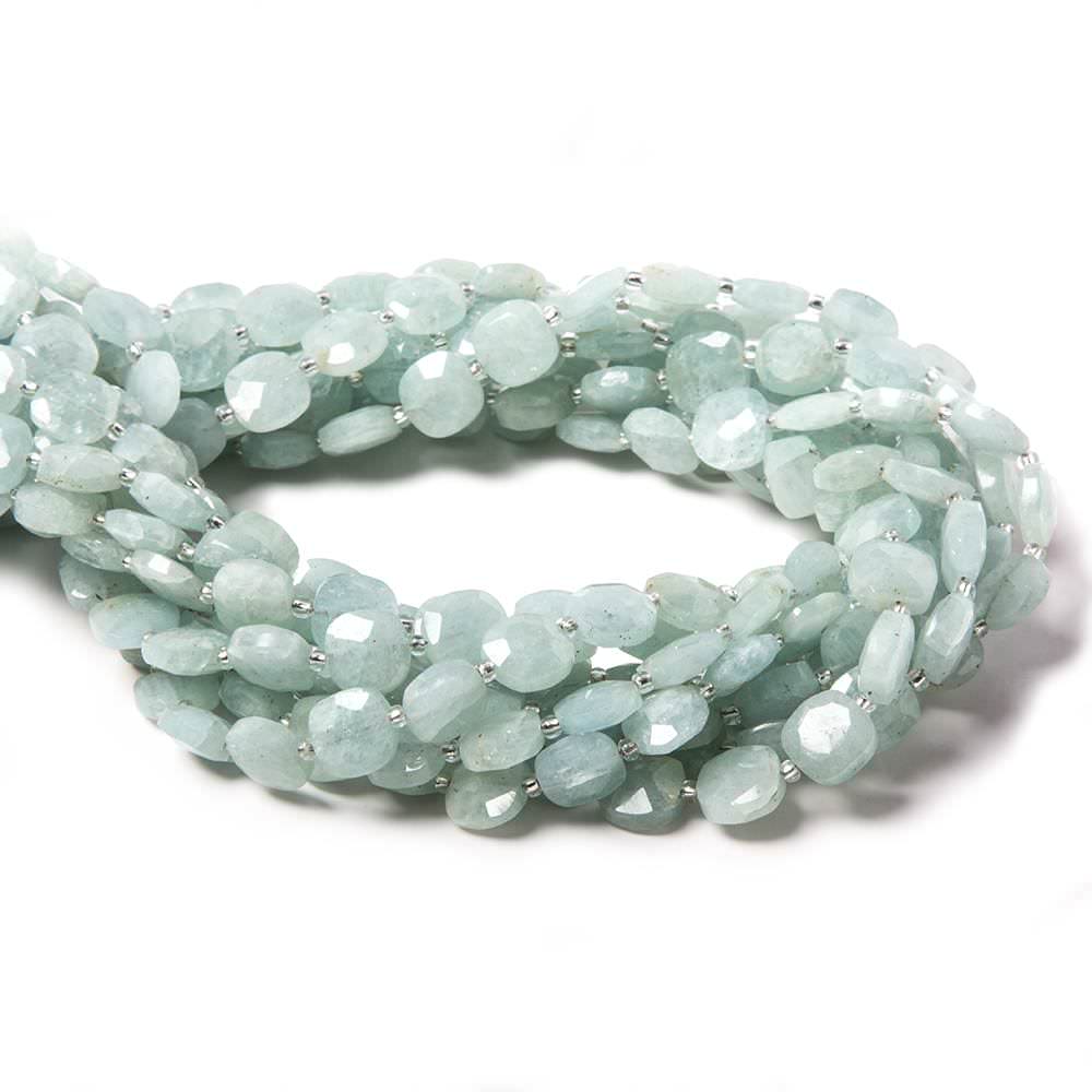 9mm Aquamarine faceted pillow beads 14 inch 33 pieces (ONLINE ORDER ONLY)