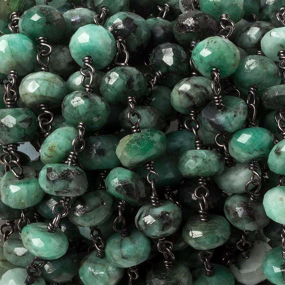 9mm Brazilian Emerald rondelle Black Gold .925 Silver Chain by the foot 24 pieces (ONLINE ORDER ONLY)