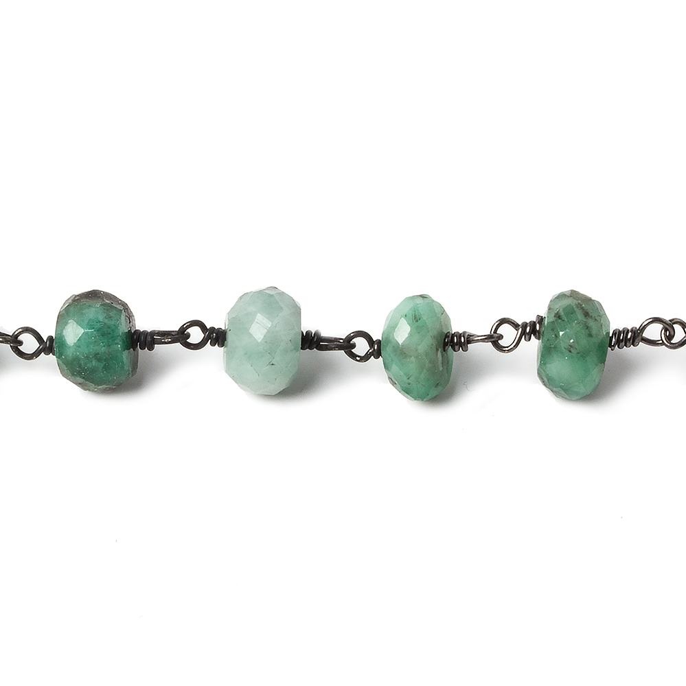 9mm Brazilian Emerald rondelle Black Gold .925 Silver Chain by the foot 24 pieces (ONLINE ORDER ONLY)