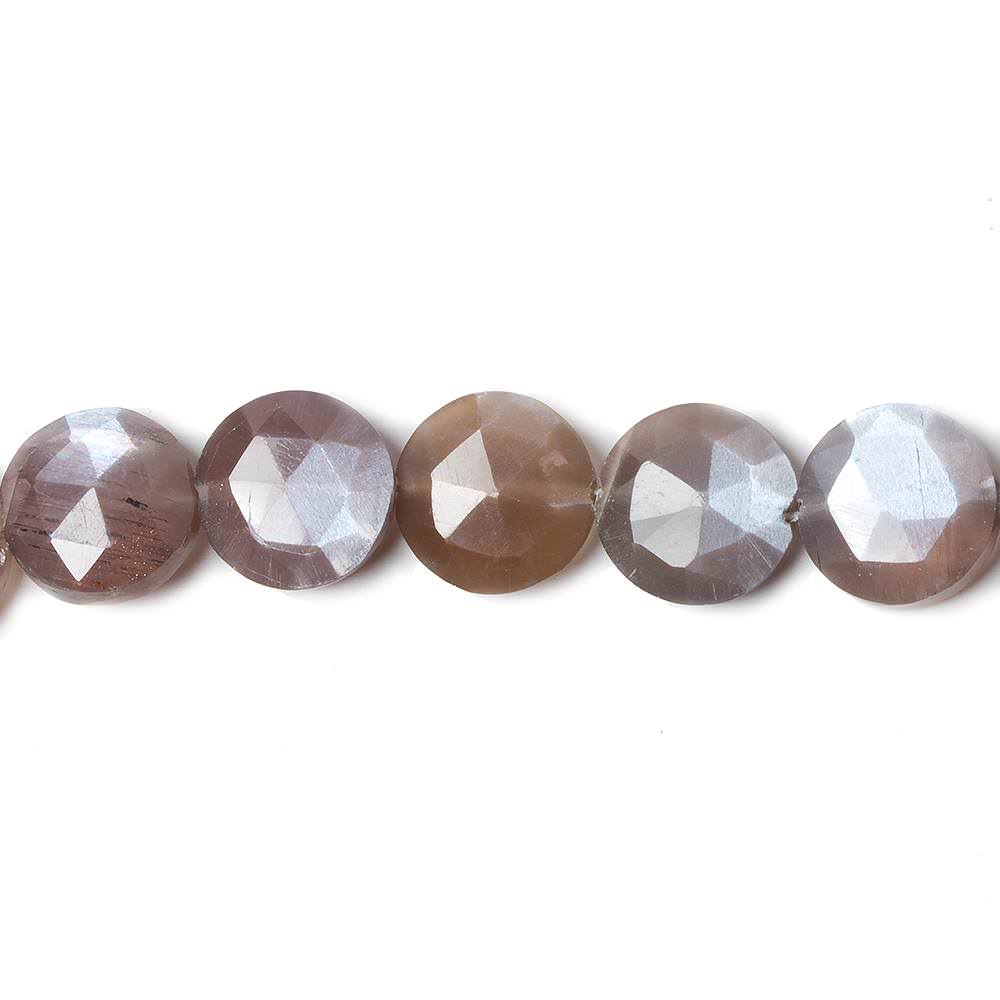 9mm Chocolate Brown Moonstone faceted coin beads 8 inch 23 pieces (ONLINE ORDER ONLY)