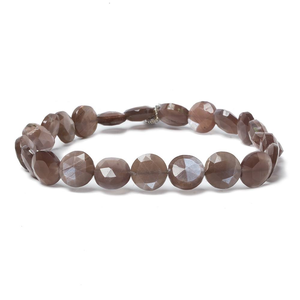 9mm Chocolate Brown Moonstone faceted coin beads 8 inch 23 pieces (ONLINE ORDER ONLY)