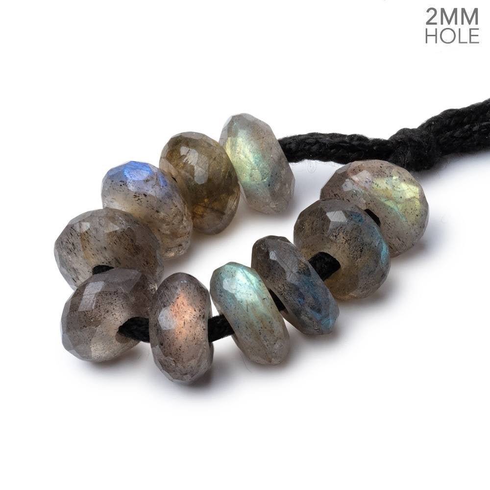 9mm Labradorite 2mm Large Hole Faceted Rondelle Beads Set of 10 (ONLINE ORDER ONLY)