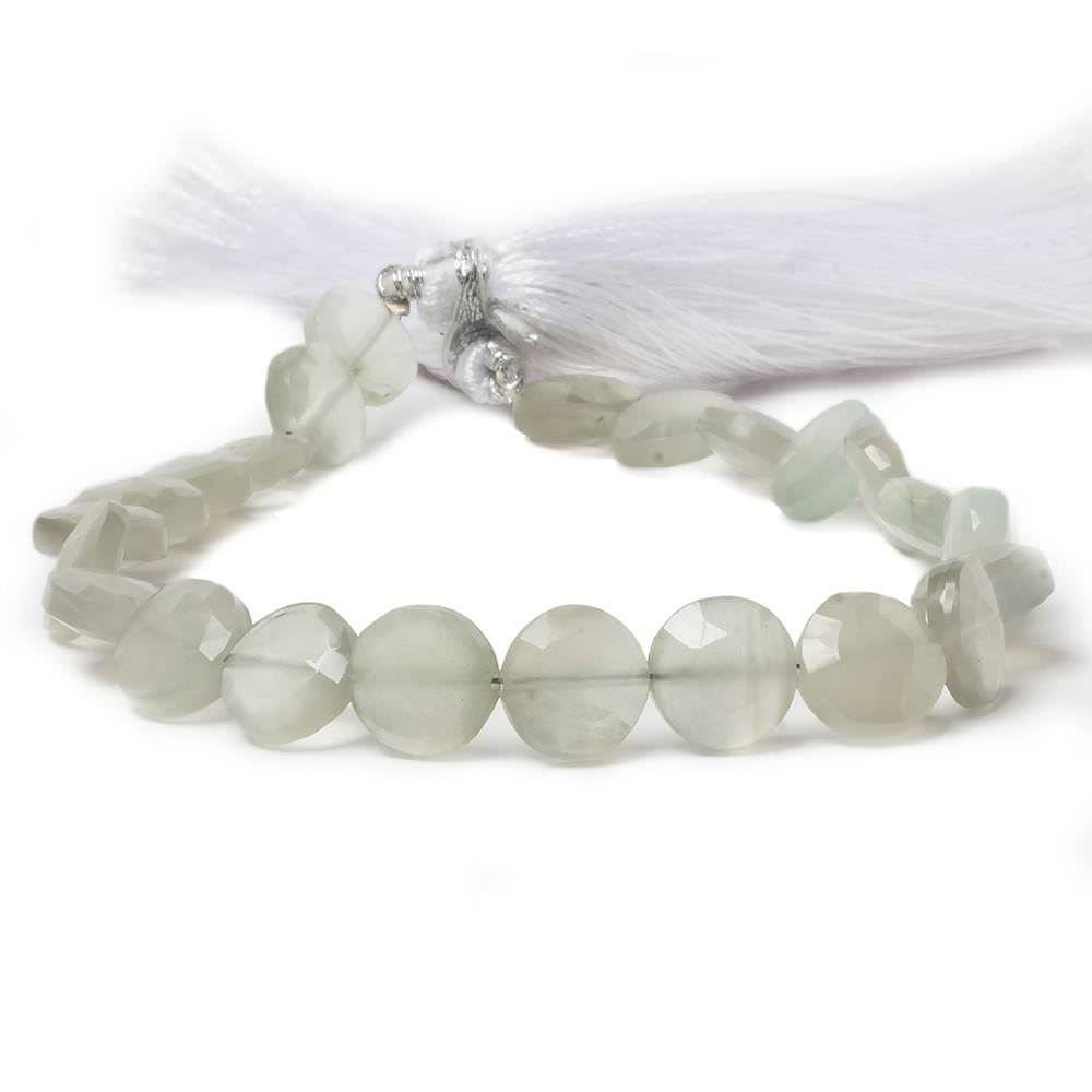 9mm Light Grey Moonstone faceted coin beads 8 inch 23 pieces (ONLINE ORDER ONLY)