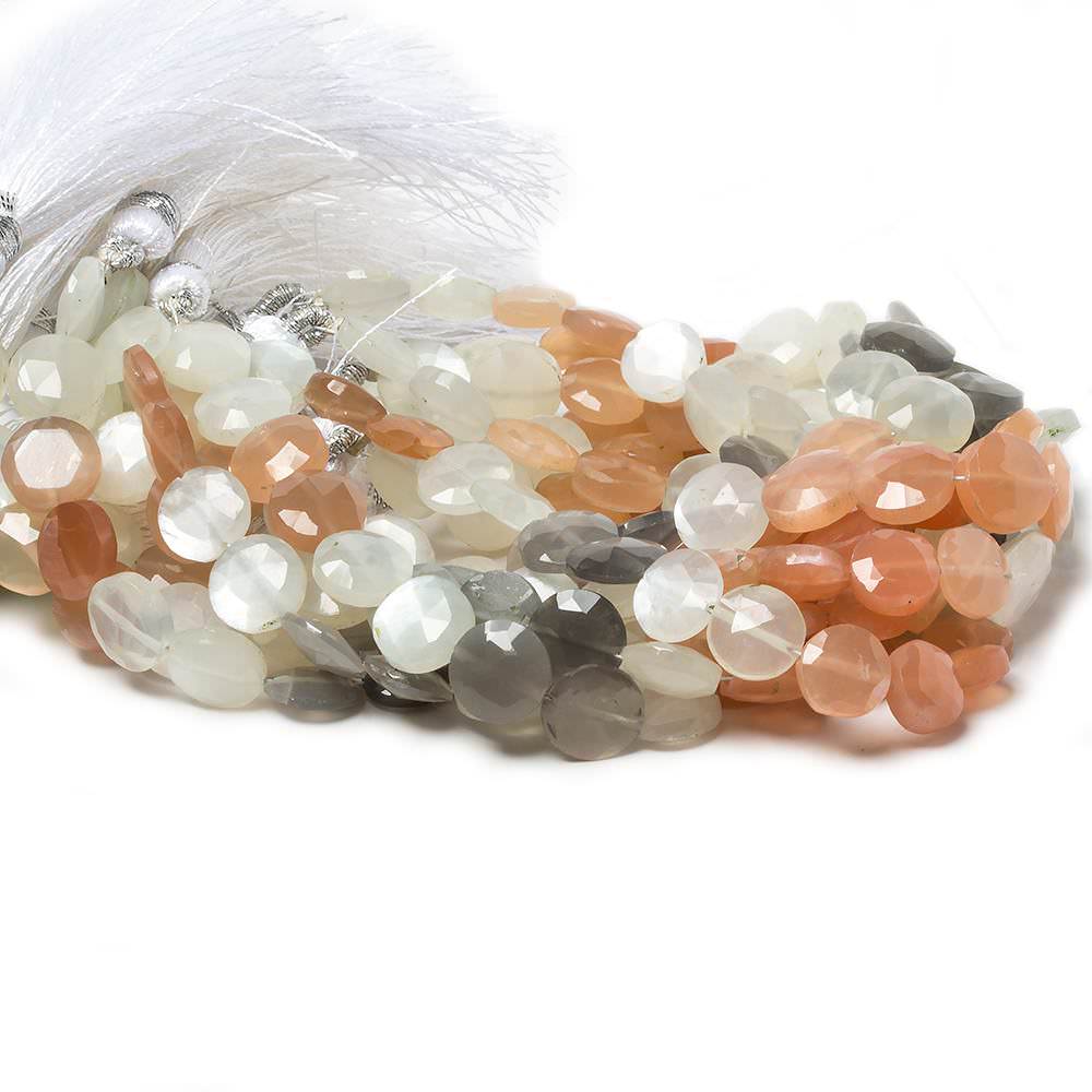 9mm Multi Color Moonstone faceted coin beads 8 inch 23 pieces (ONLINE ORDER ONLY)